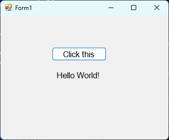 Screenshot to show a Form1 dialog box that includes label1 text.