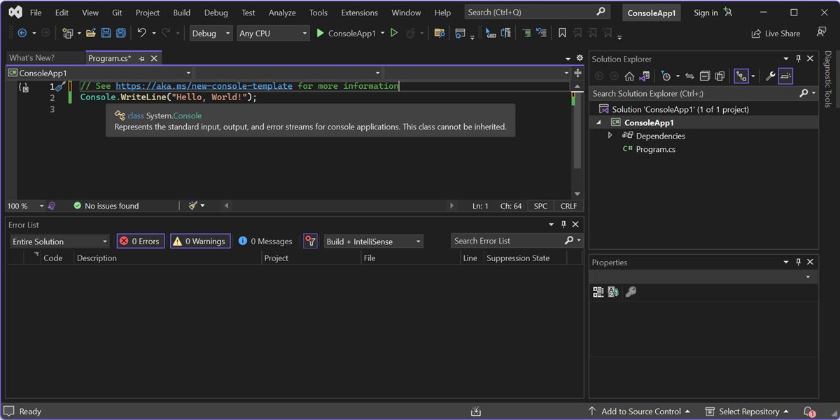 Tour the Visual Studio IDE