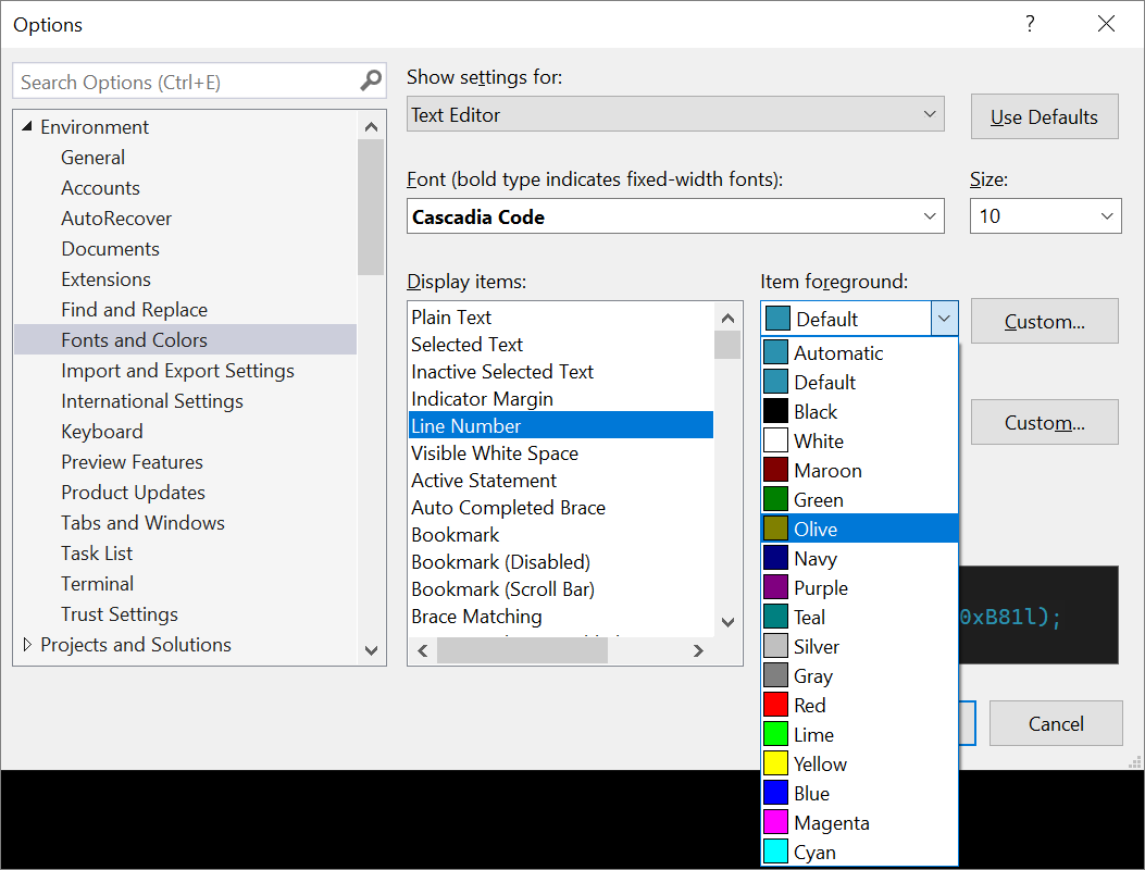 Set the Visual Studio dark theme and change text colors - Visual Studio  (Windows) | Microsoft Learn