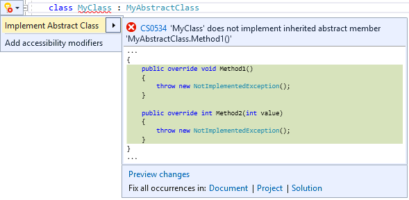 Implement an abstract class - Visual Studio (Windows)