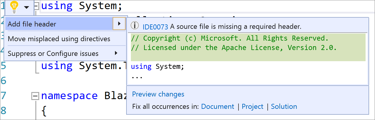 Screenshot of the Add file header option.