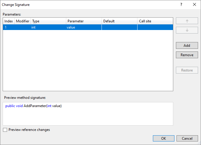 Change Signature dialog