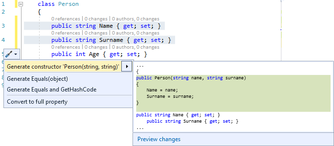 Generate a constructor quick action - Visual Studio (Windows) | Microsoft  Learn