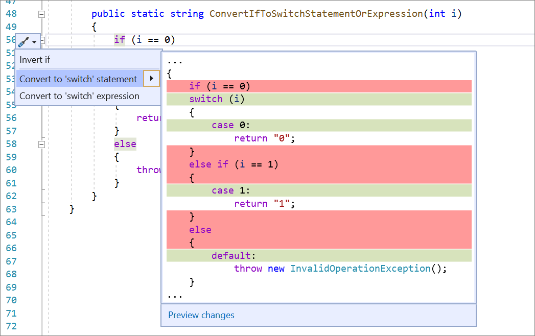 Convert if statement to switch statement or expression - Visual Studio  (Windows) | Microsoft Learn