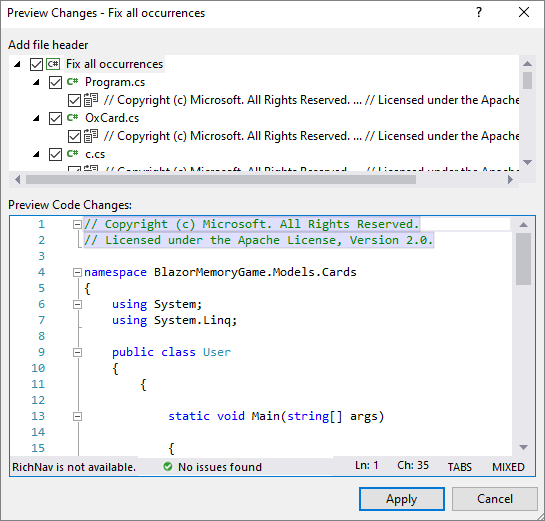 Add file header - Visual Studio (Windows) | Microsoft Learn