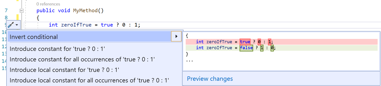 Screenshot of the Invert conditional option.