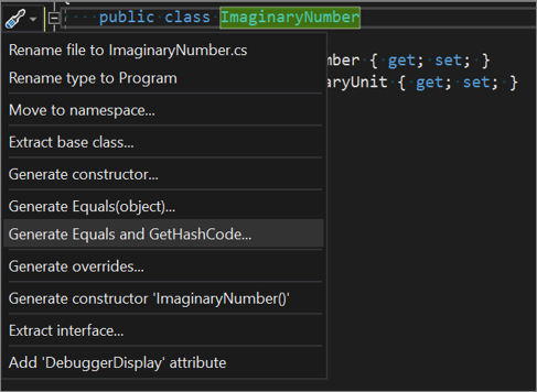 Generate C# Equals and GetHashCode Overrides - Visual Studio (Windows) | Microsoft Learn