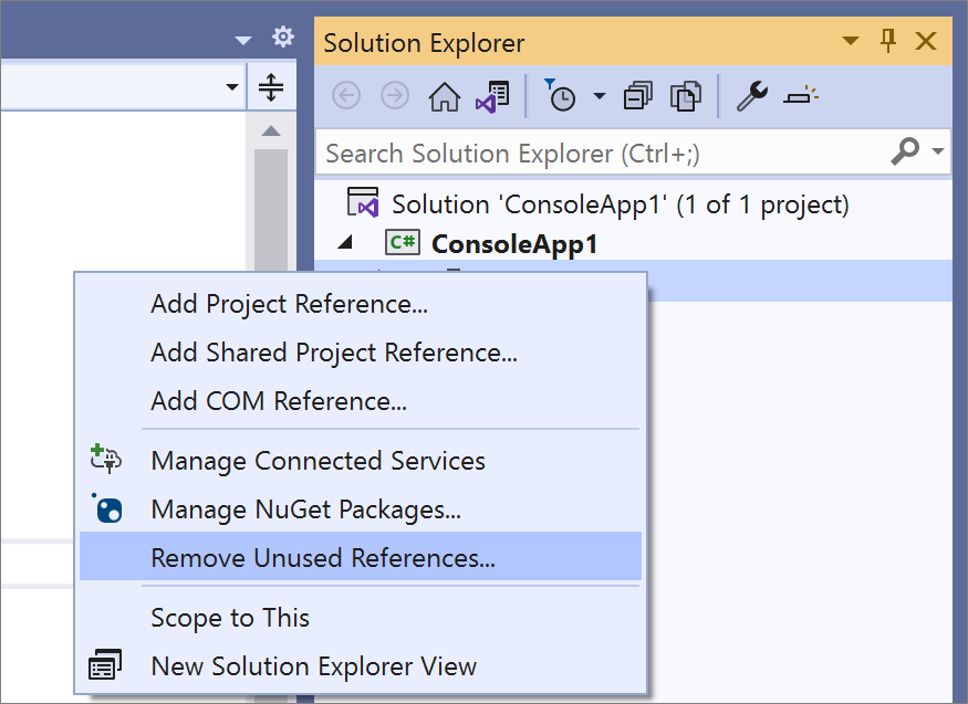 Remove unused references - Visual Studio (Windows) | Microsoft Learn