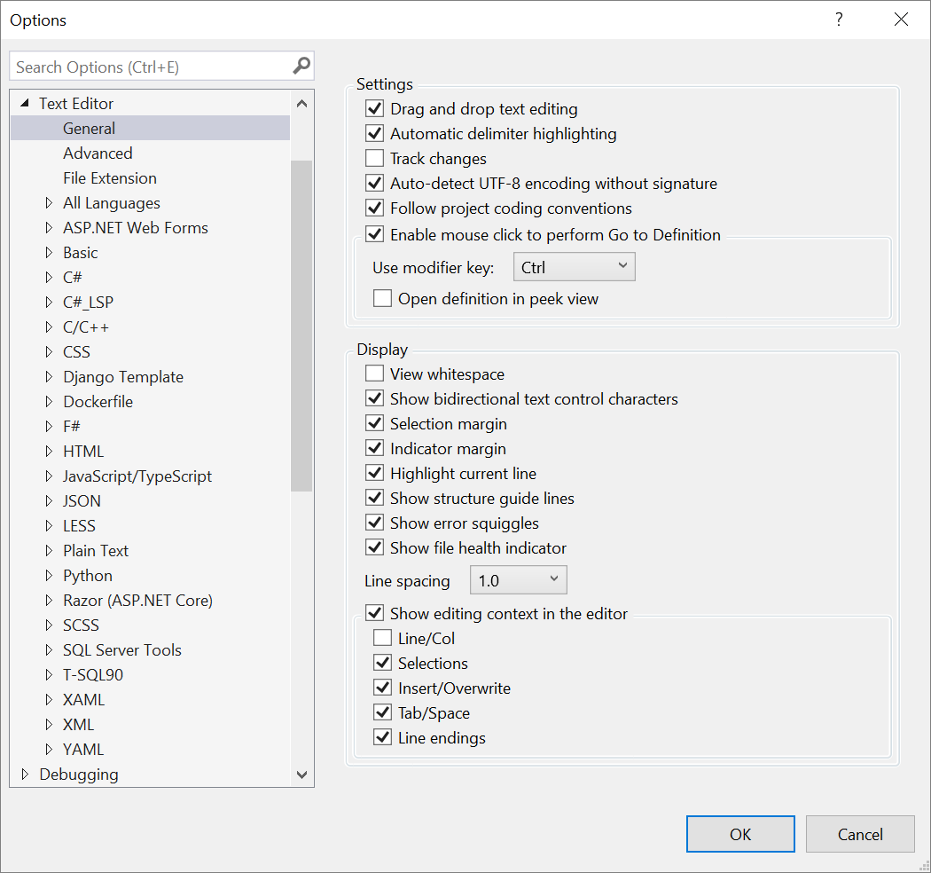 Options, Text Editor, General - Visual Studio (Windows) | Microsoft Learn