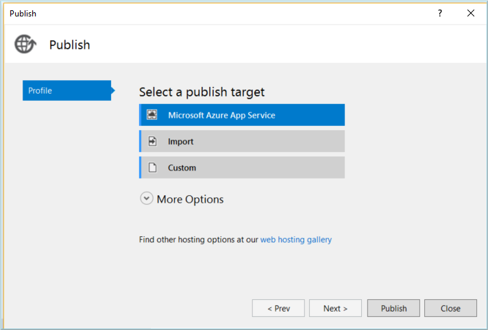 Screenshot that shows Publish to Azure App Service.