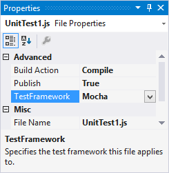 Screenshot of choosing Test Framework.