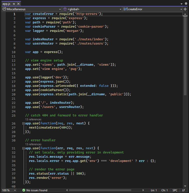 Screenshot of editor in Visual Studio.