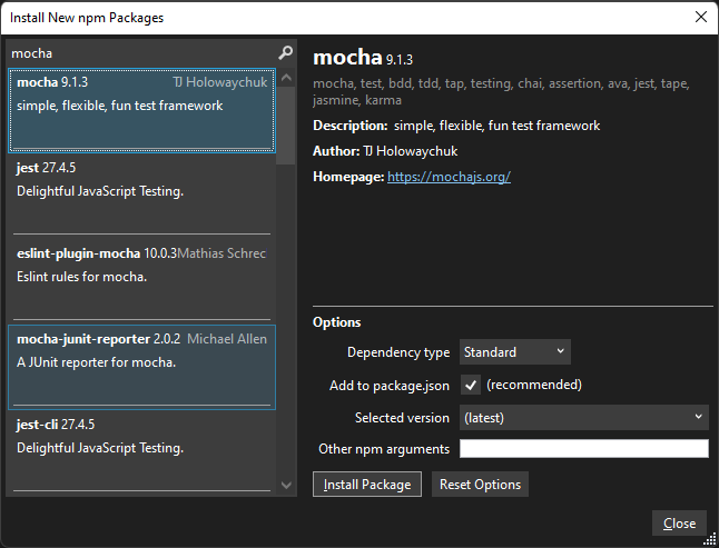 manage-npm-packages-visual-studio-windows-microsoft-learn