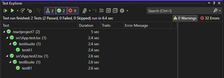 Screenshot of Test Explorer results (ASP.NET Core).