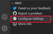 Screenshot that shows the Live Share help menu with Configure Settings selected.