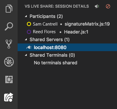 Screenshot that shows the Shared Servers list.