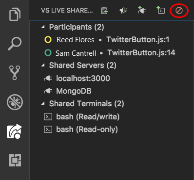 Screenshot that shows the Stop collaboration session button.