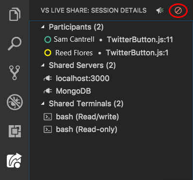 Screenshot that shows the Leave collaboration session button.