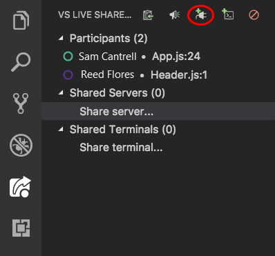 Screenshot that shows the Share server button.