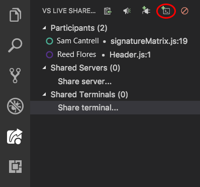 Screenshot that shows the Share terminal button.