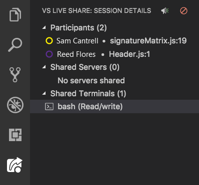 Screenshot that shows the Shared Terminals list.