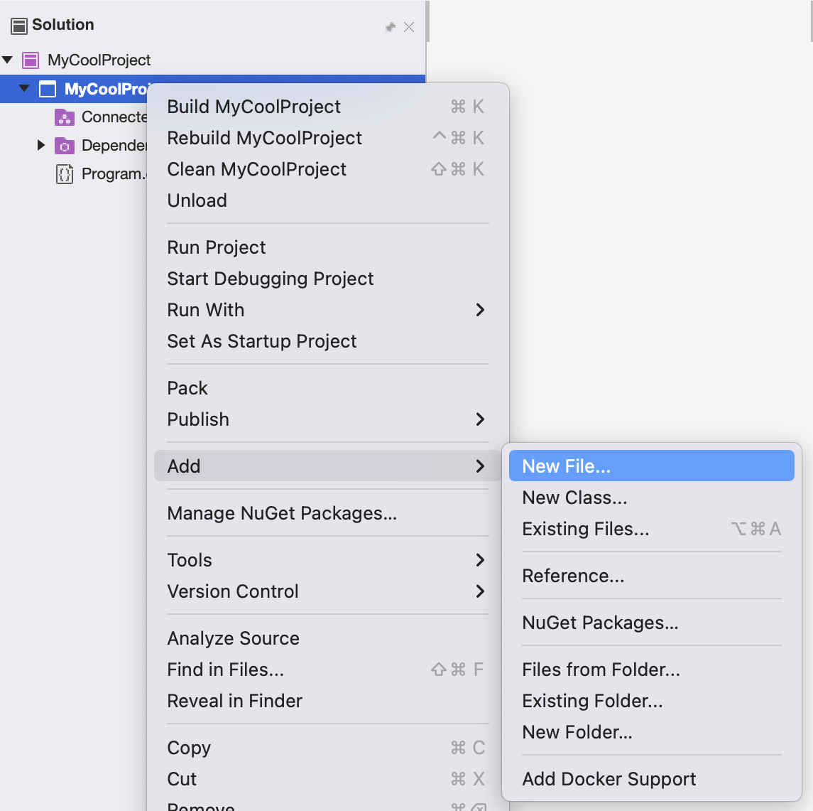Adding and Removing Project Items - Visual Studio for Mac | Microsoft Learn