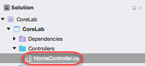 Screenshot showing the solution with the HomeController C# class again selected.
