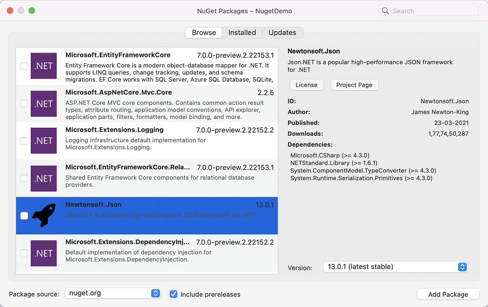 Including a NuGet package in your project - Visual Studio for Mac |  Microsoft Learn