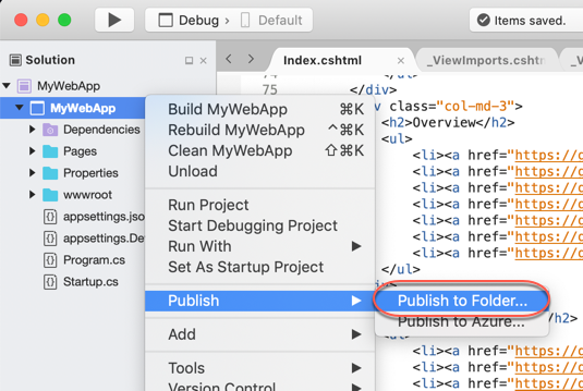 Publish to folder context menu