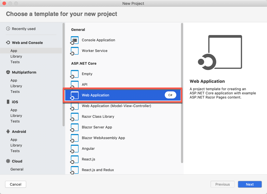 Create Razor web apps - Visual Studio for Mac | Microsoft Learn