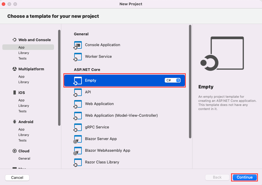 Screenshot shows new Project on Visual Studio start window.
