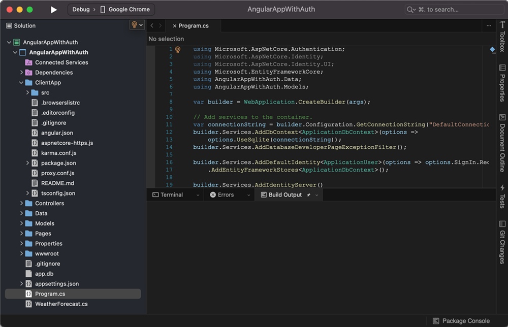 Screenshot showing the Visual Studio for Mac integrated terminal immediately after being launched.