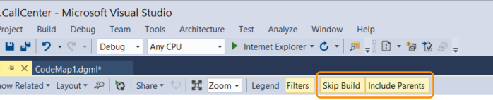 CodeMapsFilterSkipBuildIcons Skip Build and Include Parents buttons