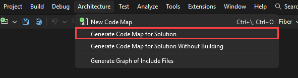 Screenshot that shows the Generate a Code Map for Solution command.