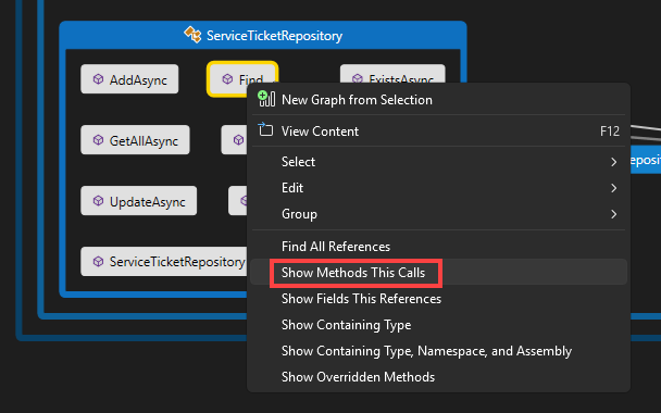 Screenshot that shows the command for showing methods.