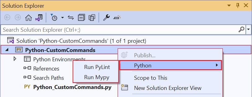Define custom menu commands for Python projects - Visual Studio (Windows) |  Microsoft Learn