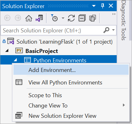 Add Virtual environment command in Solution Explorer