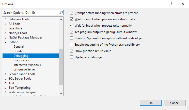 Options And Settings For Python - Visual Studio (Windows) | Microsoft Learn