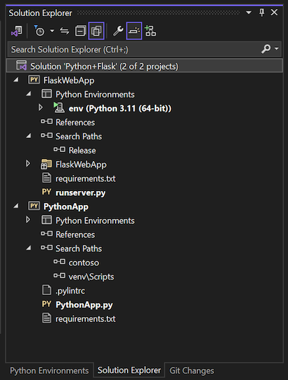 פיתרון Visual Studio המכיל פרויקטים של Python ו- C ++