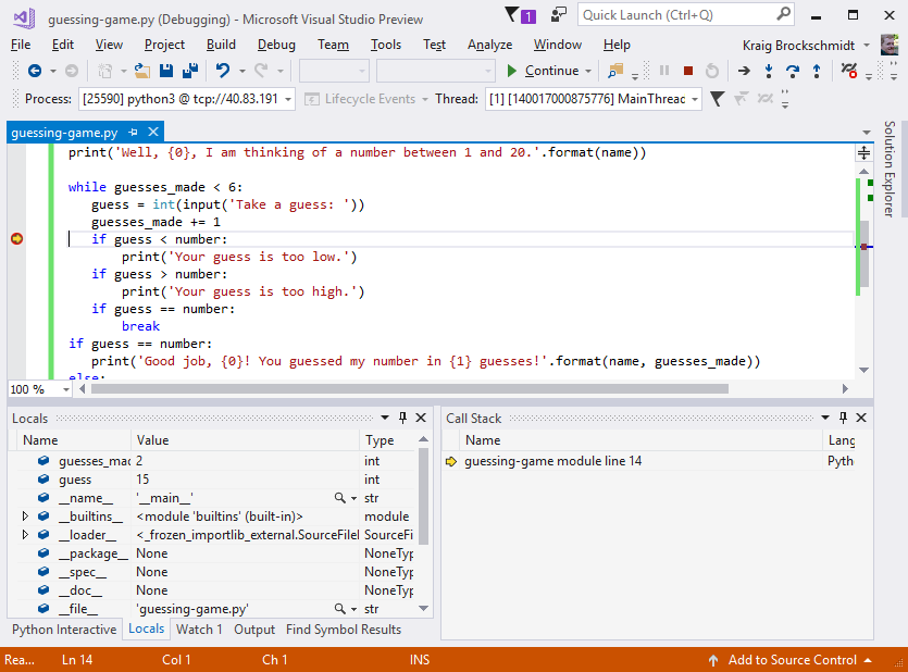 Debugging Python in Visual Studio