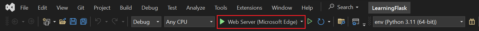 Run web server toolbar button in Visual Studio