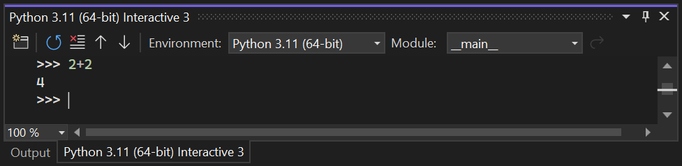 Στιγμιότυπο οθόνης δοκιμής Python μέσω του Visual Studio 2022 διαδραστικό παράθυρο