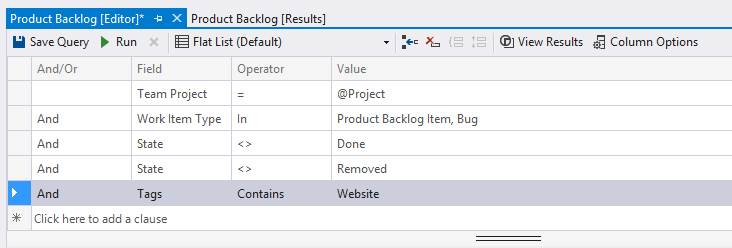 Querying work items using tags