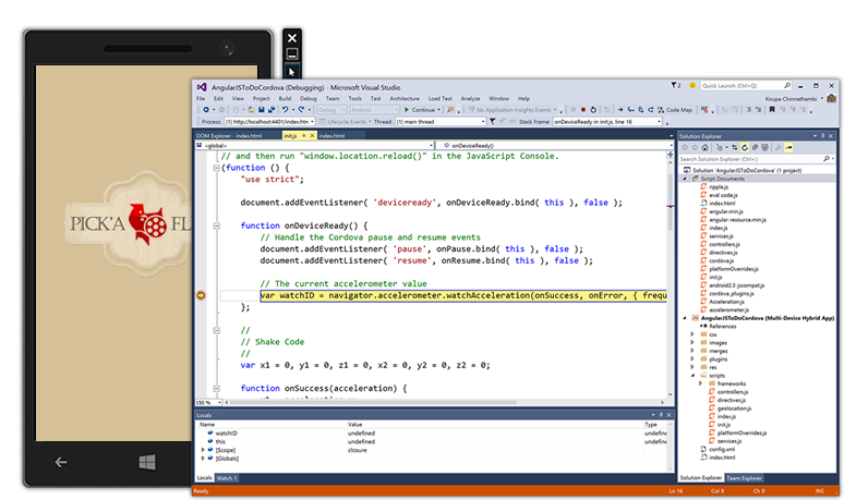 Debugging with Visual Studio Tools for Apache Cordova
