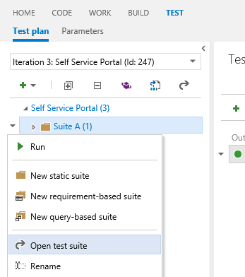 Right-click the test suite and choose Open Test Suite from the context menu
