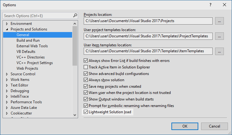 The new Lightweight Solution load feature Visual Studio IDE