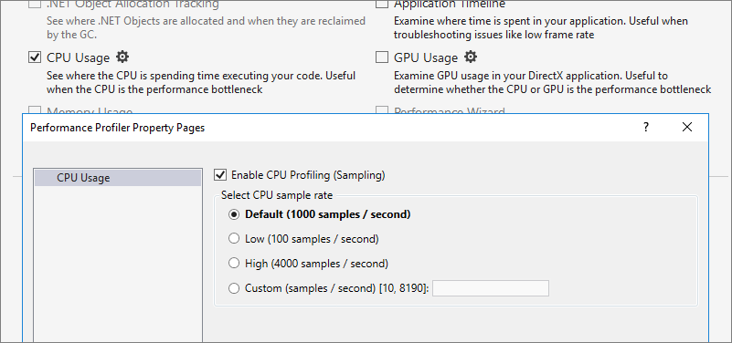 CPU Usage Tool settings page