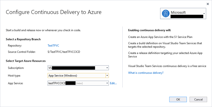 Configure Continuous Delivery for projects in a VSTS TFVC project