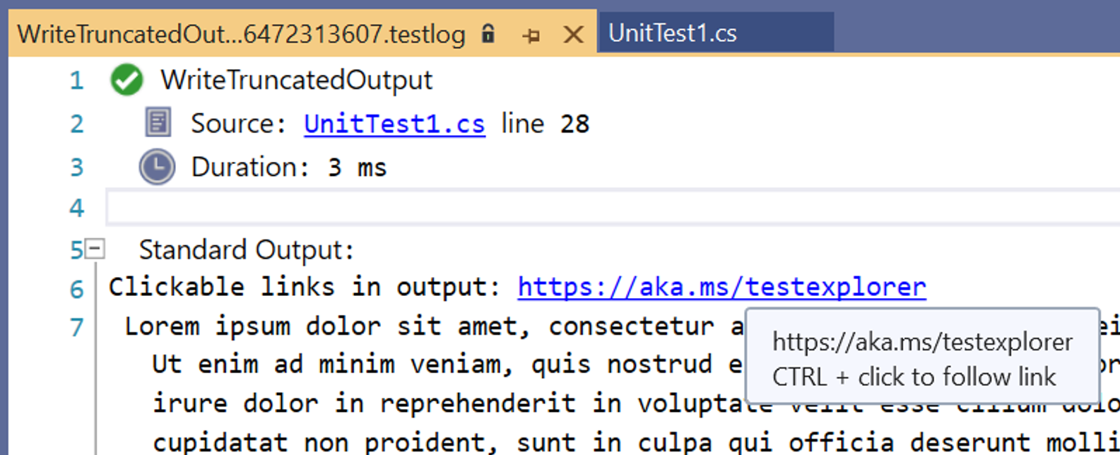 Test logs also preserve hyperlinks and stacktraces