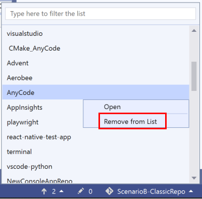 Remove items from the repository picker list through the context menu
